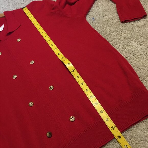 Vintage Candy Apple Red Knit Double Breasted Academic Sweater - Picture 11 of 12